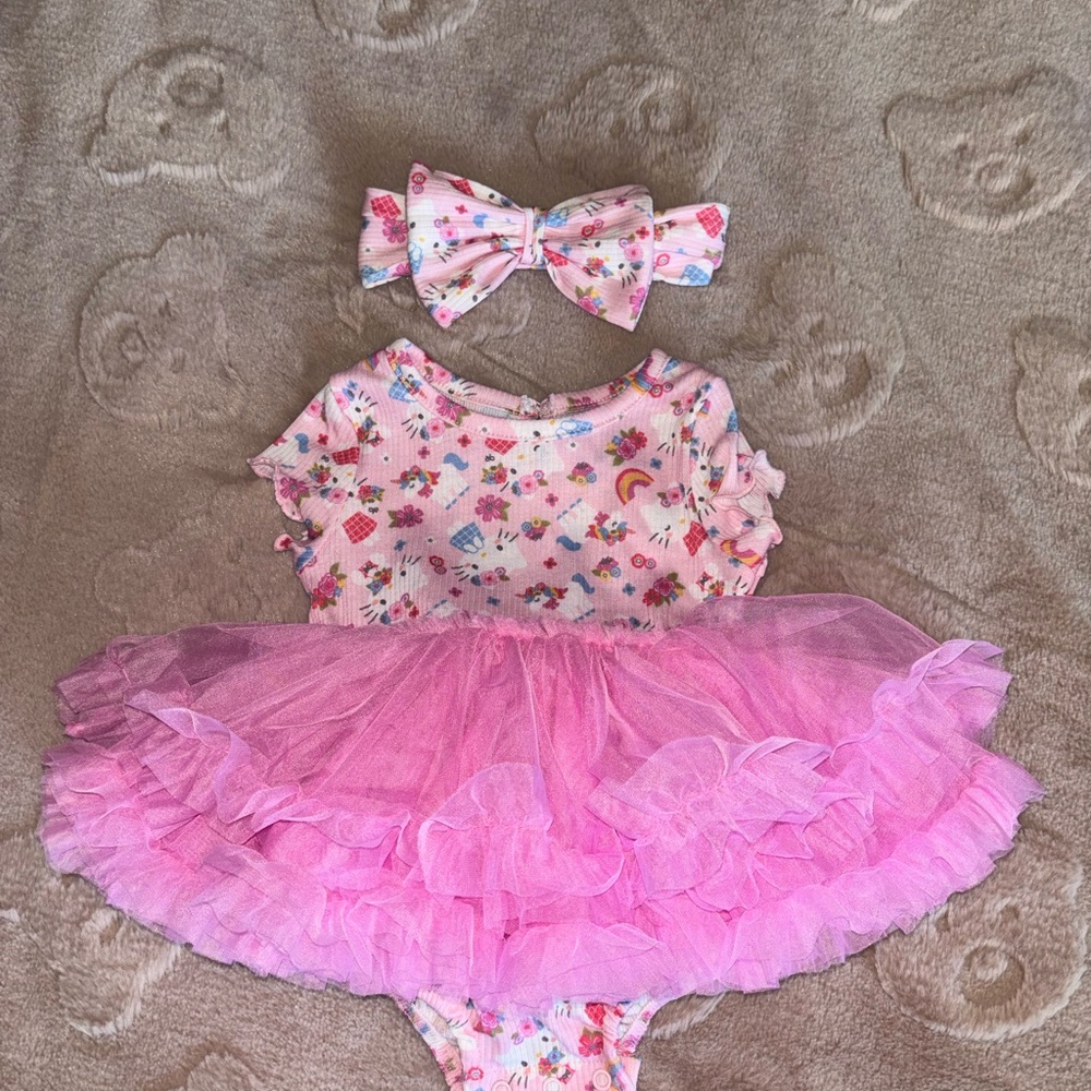 Pink Hello Kitty Ruffled Baby Dress with Headband